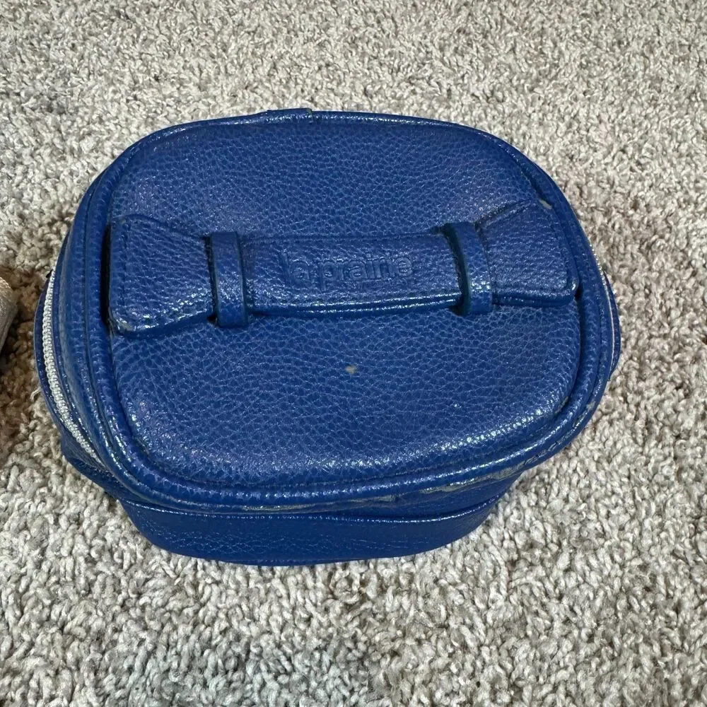La Prairie Cosmetic Bag LOT of 4 Makeup Bag - Blue White Gray Black Zipper Pouch